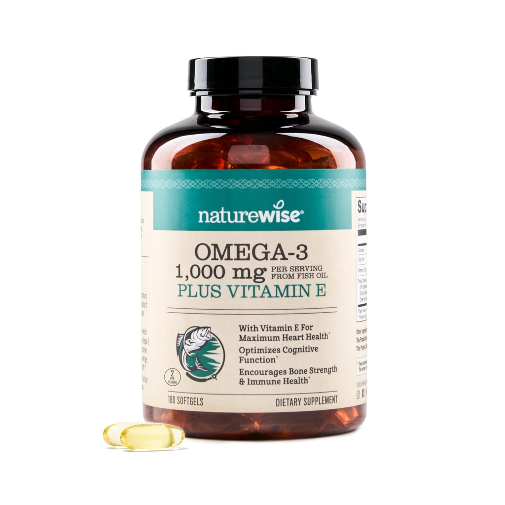 NatureWise Extra-sterke Omega 3 Visoliesupplement - 1000mg per portie - 600 EPA & 400 DHA en vitamine E - Ondersteuning voor hart- en hersenengezondheid - Citroensmaak, GGO-vrij - 180 Softgels[3-maandvoorraad]