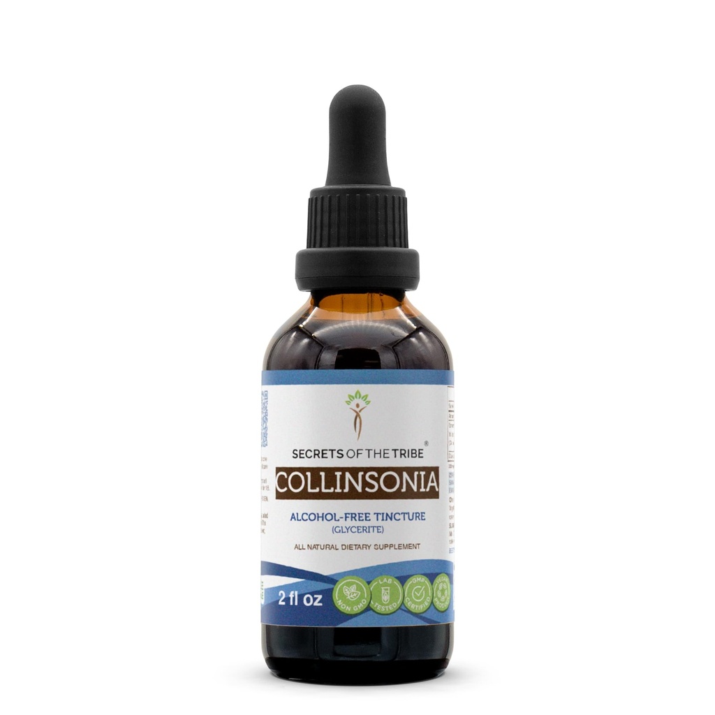 Geheimen van de stam Collinsonia Tinctuur Alcoholvrije Extract, Wildcrafted Stoneroot (Collinsonia Canadensis) Gedroogde Wortel Tinctuur Supplement (2 FL OZ)