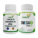 Nveda Omega 3 Fish Oil & Calcium Combo for Men & Women with Omega 3, Calcium, Magnesium, Zinc, Vitamin D3 & Vitamin B12 for Heart, Brain & Bone Health, 60 Capsules + 60 Tablets