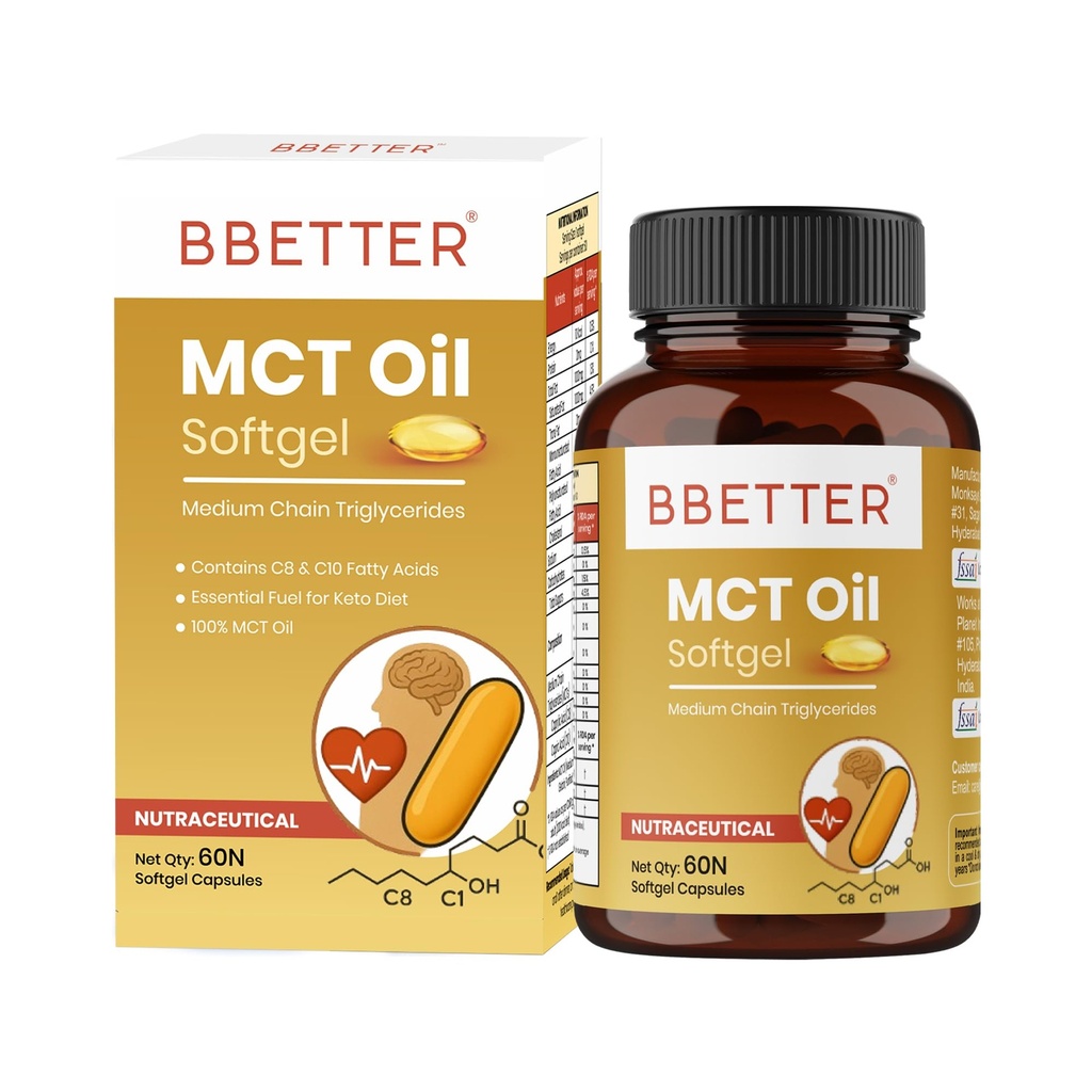 BBETTER MCT Oil Softgels | C8 Caprylic & C10 Capric Acid | Supports Energy, Metabolism, Focus & Brain Function | Keto & Paleo Friendly | 60 Softgels
