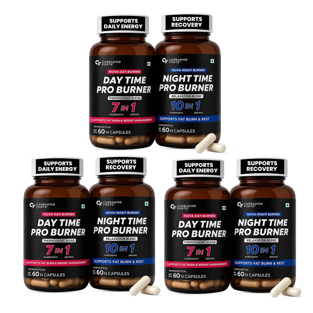 Carbamide Forte Night & Day Fat Burner for Men & Women | 24-Hour Metabolic Support & Weight Loss Support - 60 Capsules Each (Pack of 3)