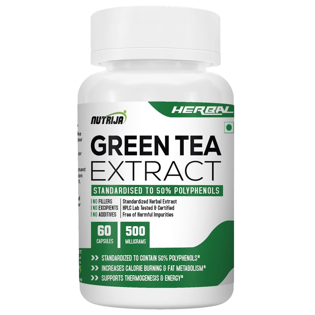 NutriJa Green Tea Extract 500mg | Standardized to 50% Polyphenols | 60 Capsules | Herbal Daily Wellness Supplement