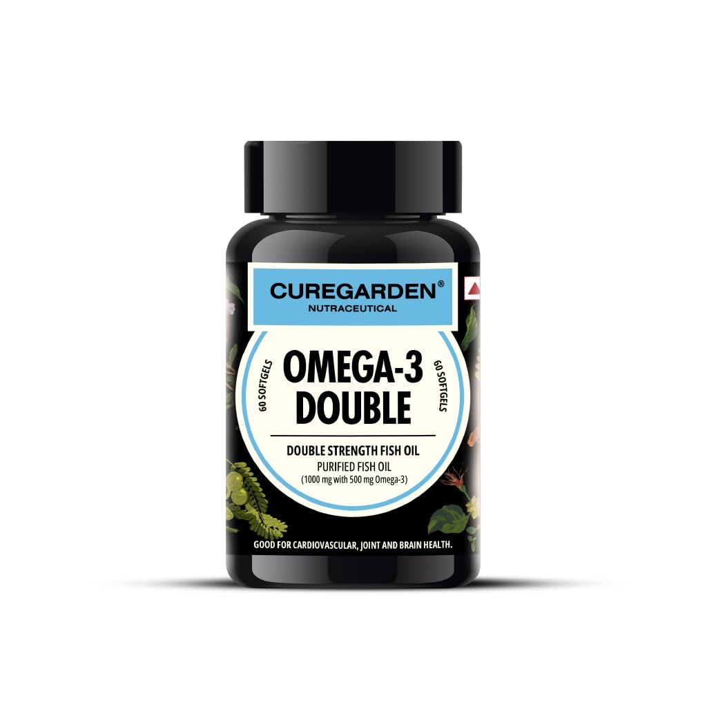 Curegarden Omega-3 Double Fish Oil Fatty Acids 1000mg Softgels, 60 Count