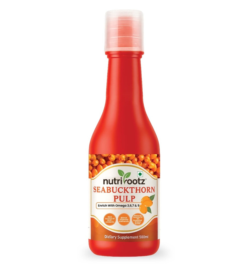Nutrirootz Himalayan Sea Buckthorn Pulp | Natural Sea Buckthorn Juice Concentrate | Rich in Antioxidants & Vitamin C | No Added Sugar | 500 ml