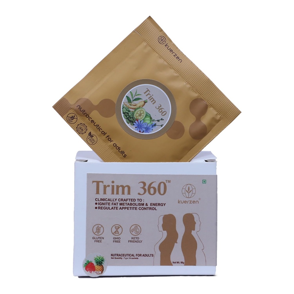 Trim 360 Natural Weight Management Supplement | Green Tea Extract, Garcinia Cambogia, Capsaicin, L-Carnitine & Fiber | Fat Metabolism & Appetite Support | No Added Sugar | 14 Sachets