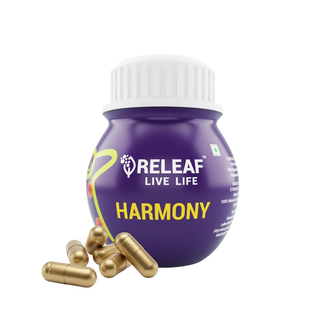 RELEAF Harmony Women's Hormonal Balance Supplement (500mg 60 Veg Capsules- Advanced botonical actives of Shatavari & Vitex Agnus Castus for Menstrual Wellness & PMS Relief