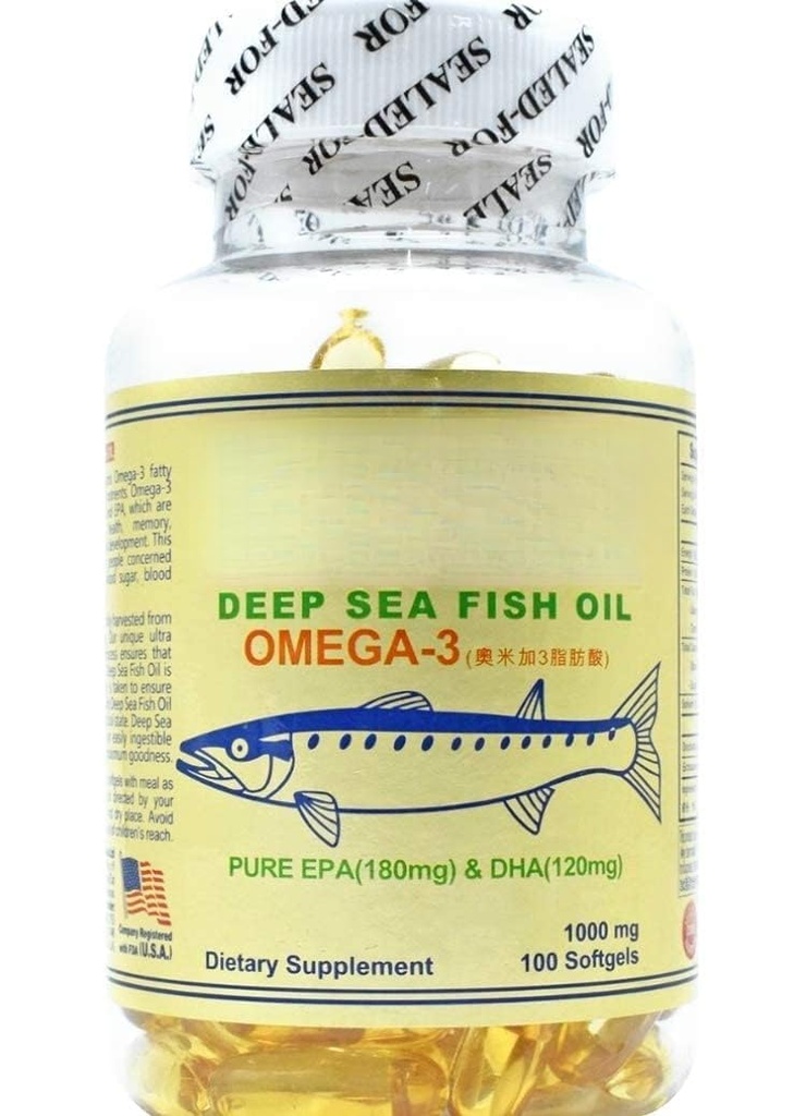 B-LADY Deep Sea Fish Oil Omega-3 Softgels (100 Count) | High Potency EPA 180mg & DHA 120mg per Softgel | Supports Heart Health, Brain, Joint & Vision (1000 mg Per Capsule)