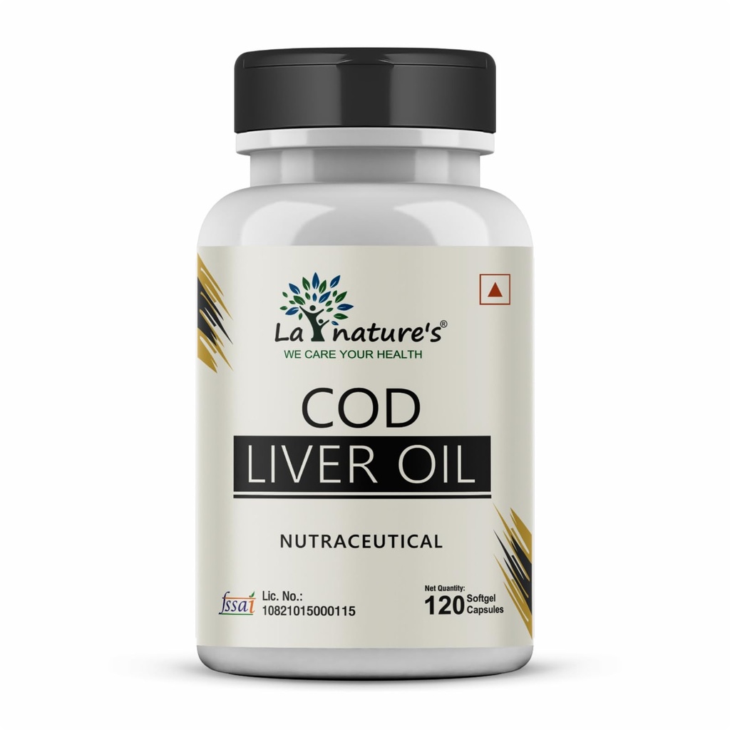 La Nature's Cod Liver Oil 300 mg Natural Source of Vitamin A & D for Men And Women- 120 Soft gel Capsules