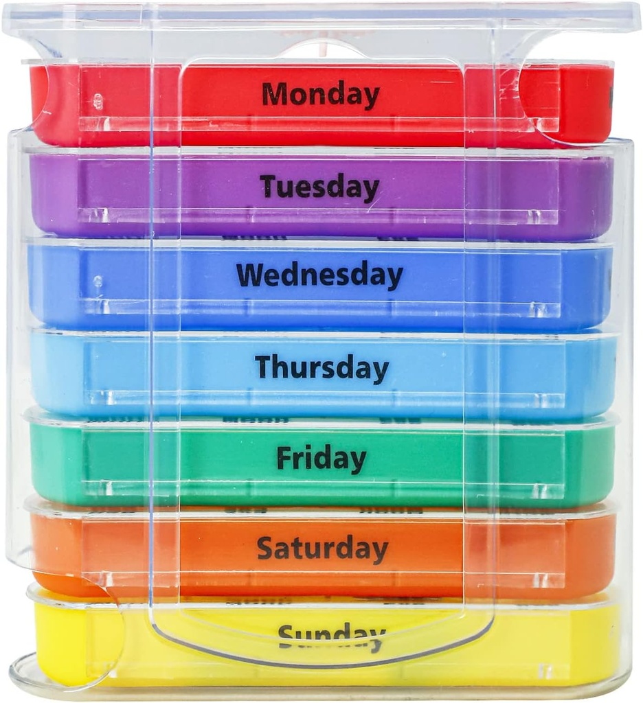 Wekelijkse Pillen Organisator voor 1 Dag 4 Times Supply,KIGI 7 Dagen Stapelbare Pillen Dispenser Vitaminen Containers (Regenboog)