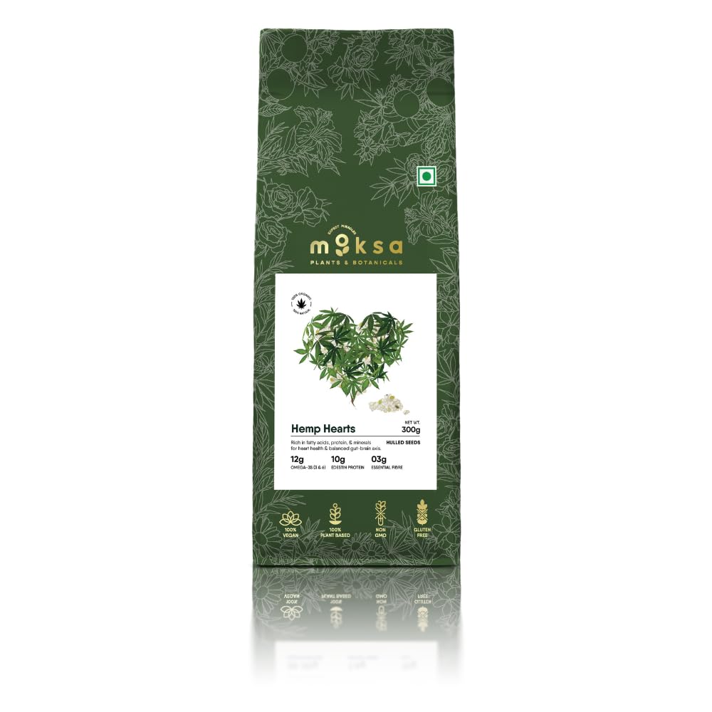 Moksa Hemp Hearts Hulled Seeds | Rich in Omega 3, 6 & 9 | Plant-Based Protein | High Fibre Superfood | Vegan | Gluten Free | Non-GMO (300gm)