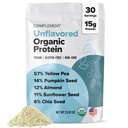 Complément poudre de protéines végétales organiques non aromatisées (30 portions) faible teneur en glucides, faible teneur en calories, sans sucre, sans soja, sans OGM, sans gluten, sans lait - pois jaunes, graines de citrouille - poudre de protéines à base végétale de 15g