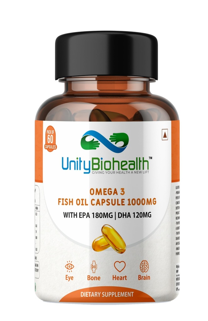 Omega 3 Fish Oil Capsule for Joints, Heart & Brain Health, 1000mg with 180mg EPA & 120mg DHA (60 capsules)