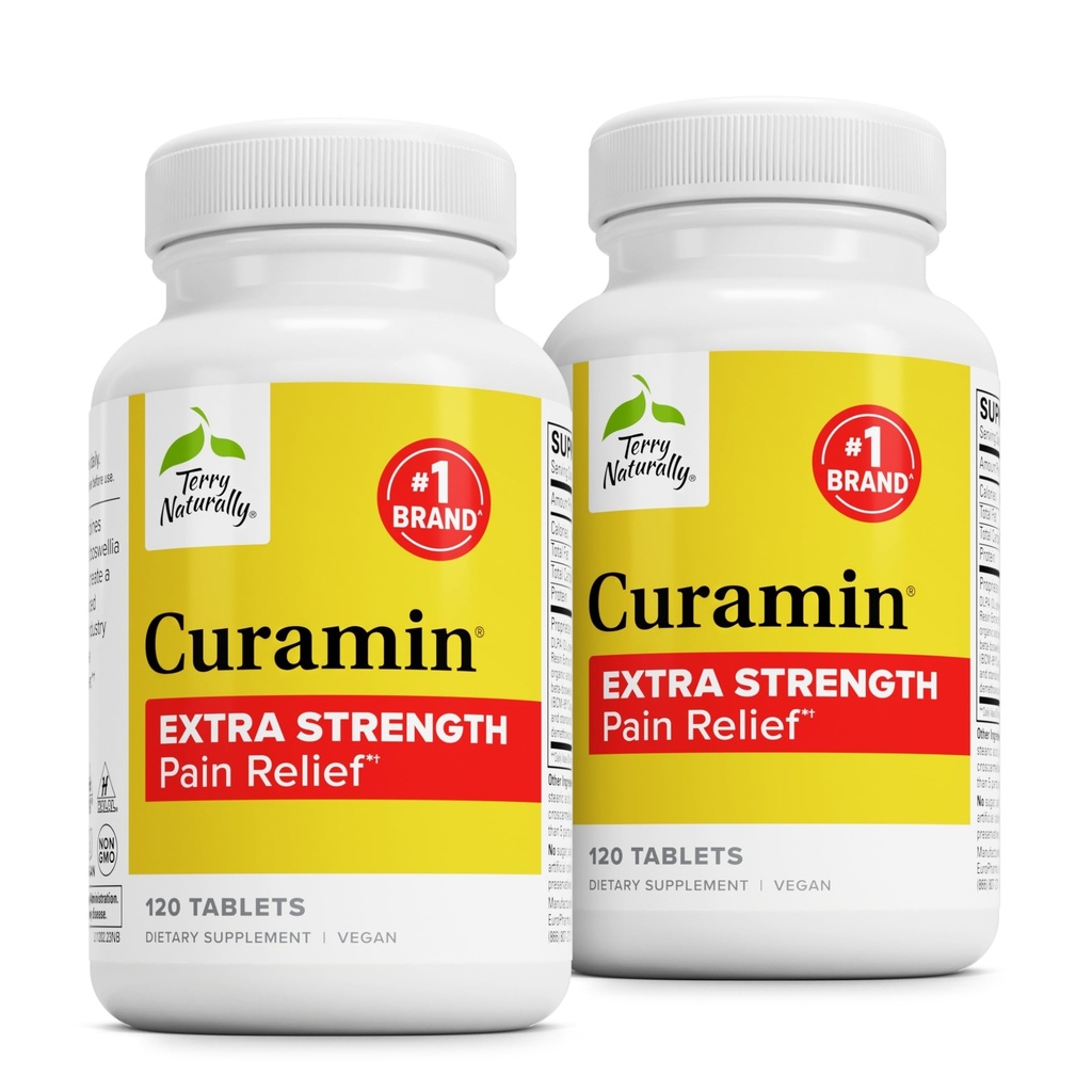 Terry natuurlijk Curamine extra kracht - Curcumin & Boswellia voor gezonde Circulatie Ondersteuning - Kurkuma supplement om Joints, Muscle Health & Endorphin productie - 120 tabletten (pakket van 2)
