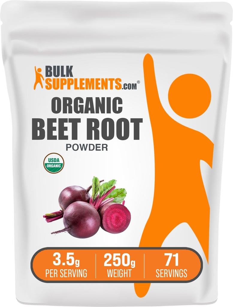 BulkSupplements.com Biologische Beetwortelpoeder - Superfood Supplement, Beetwortelsupplementen - Veganistisch & Glutenvrij, 3,5 g per portie, 250 g (8.8 oz) (pakket van 1)