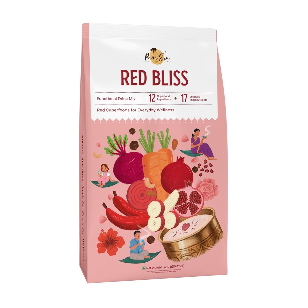 Palm Era Red Bliss Superfood Powder 450g | Red Banana, Beetroot, Pomegranate & Hibiscus Blend |With Almond & Dates added | Plant-Based Energy & Immunity Drink Mix