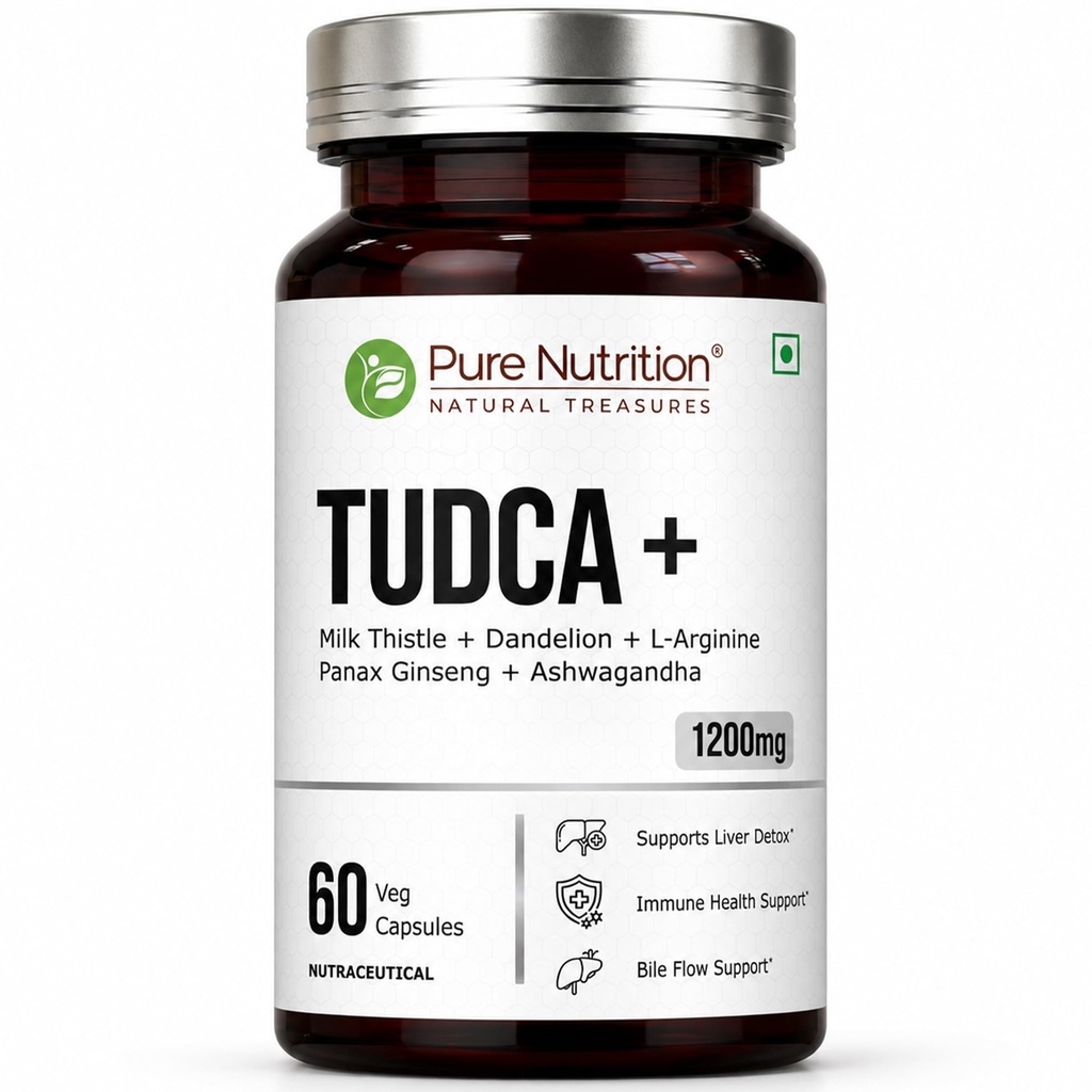 Pure Nutrition TUDCA+ (1200mg) | Tudca Supplement with Milk Thistle, Dandelion, L-Arginine, Panax Ginseng & Ashwagandha | Liver Health, Bile Flow & Daily Wellness Support - 60 Veg Capsules