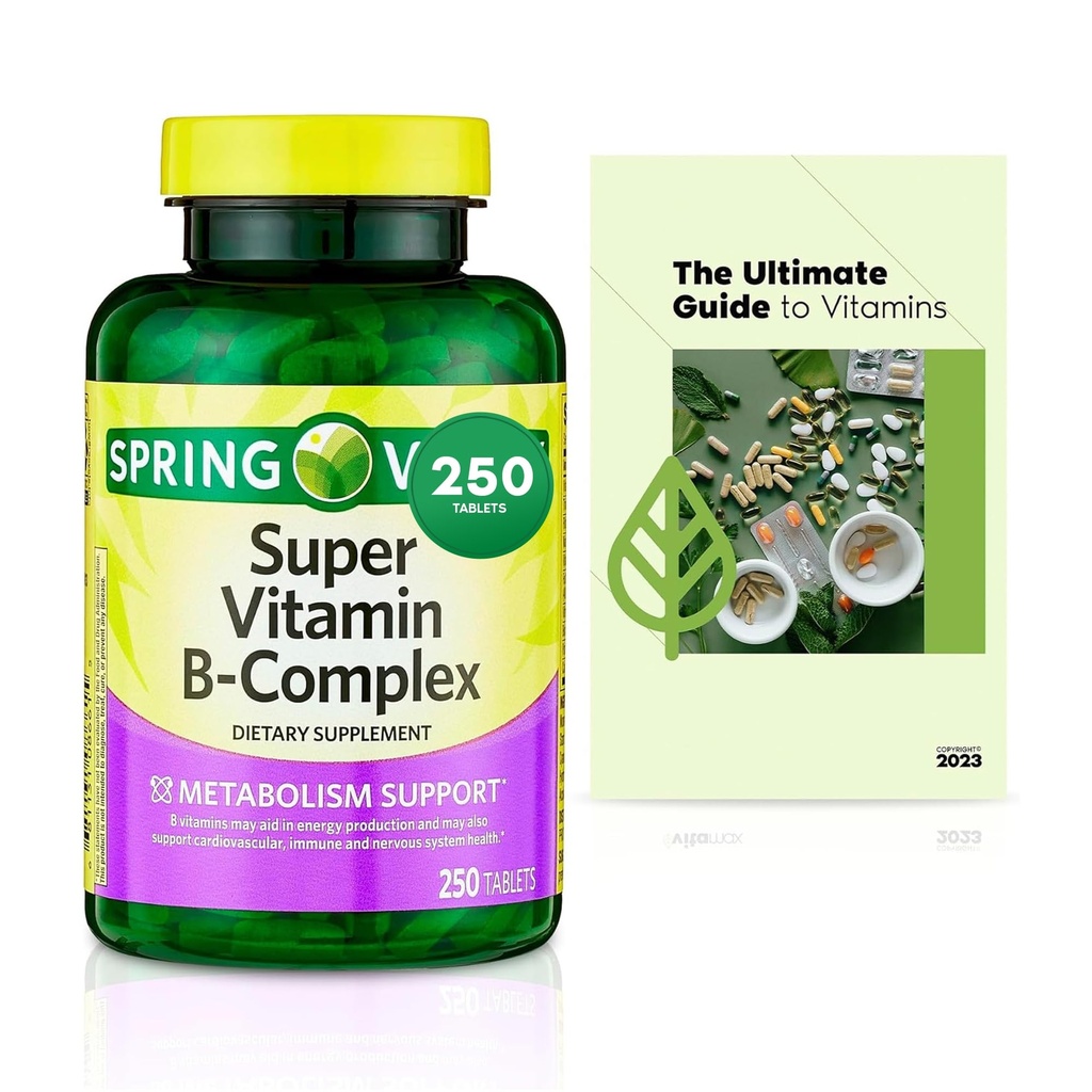 Sprin Val-Ley Super Vitamine B-Complex tabletten Dieet Supplement Value Size, 250 Telling (Over 8 maanden Levering) + Exclusieve Vtmx Vitamine Gids (2 Items)