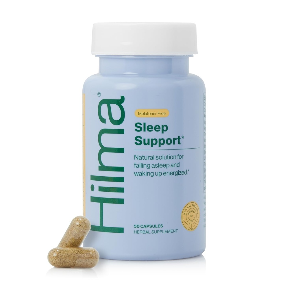 Hilma slaaphulp samengesteld met Magnesium & L-Theanine, natuurlijke slaapmiddelen voor volwassenen om u te helpen vallen slapen en blijven slapen Melatonine-vrije, niet-droge volgende dag Formule, 50 Vegan Capsules