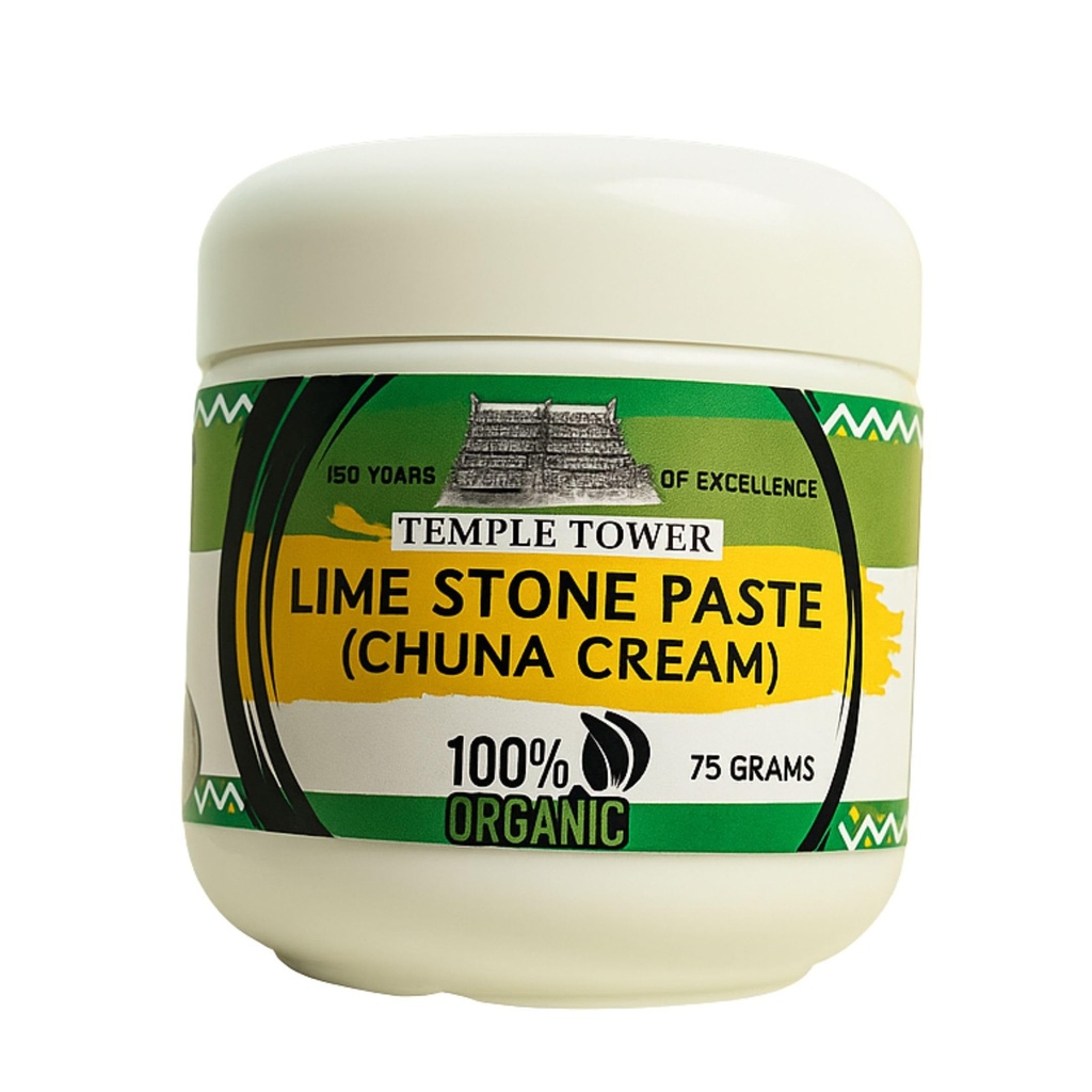 TEMPLE TOWER Edible Chuna Paste for Eating, 75g Jar | Premium Calcium Powder Paste for Paan & Health | Pure Limestone Chuna for Eating Organic (Pack of 1 No. 75g Jar)