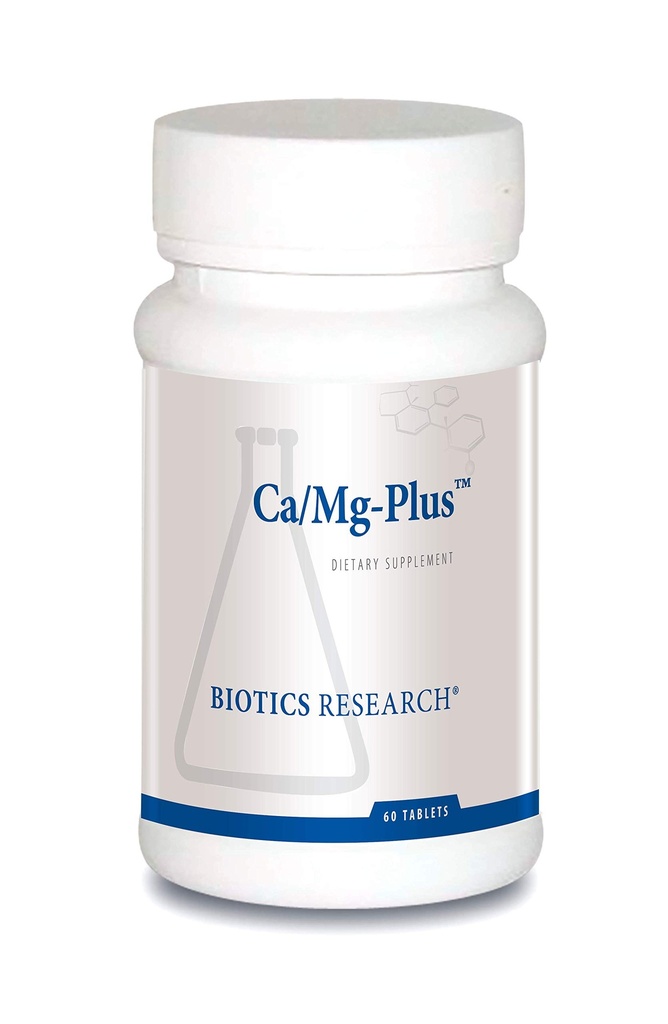 Recherche en biotique CaMg-Plus supplément de magnésium de calcium avec parathyroïde, aides en santé osseuse et dentaire, relaxation musculaire, soutient la santé cardiovasculaire, soutien thyroïdien 60 comprimés