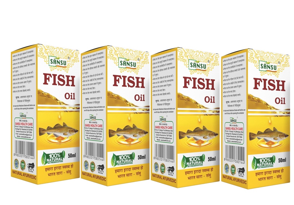 SANSU Fish Oil For Eye good For Heart Heath benefit for bone, beneficial in diabetes, improve immune, 50ml (Pack of 4)