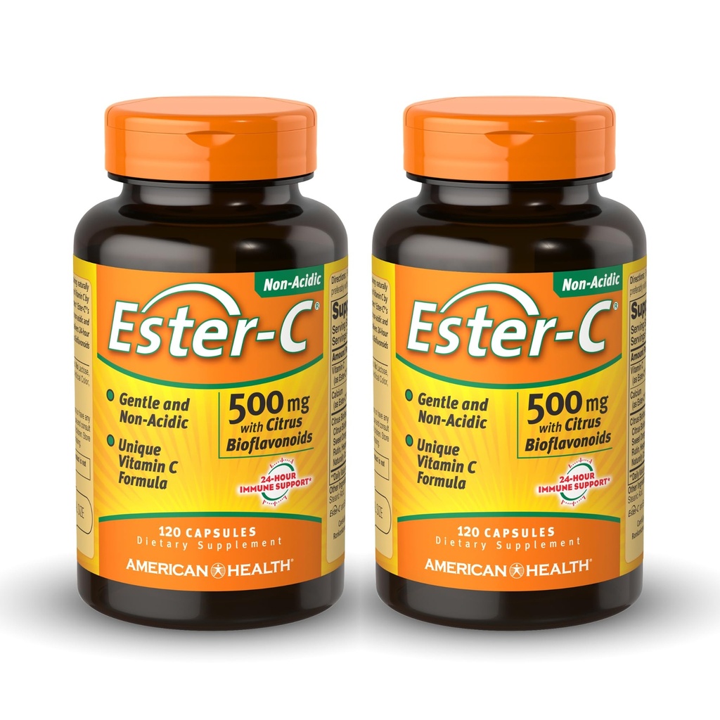 American Health Ester-C 500 mg met Citrus Bioflavonoids - 120 Capsules (verpakking van 2) - 24-uurs Immune Support - Non-GMO, Glutenvrij - 120 Total Servings