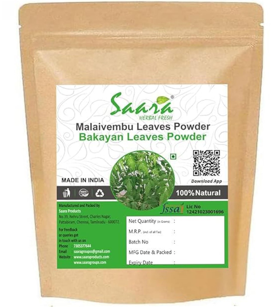 Malaivembu Leaves Powder, 100g, Bakayan, Chinaberry, Melia Azedarach Powder (Pack of 1 X 100g)