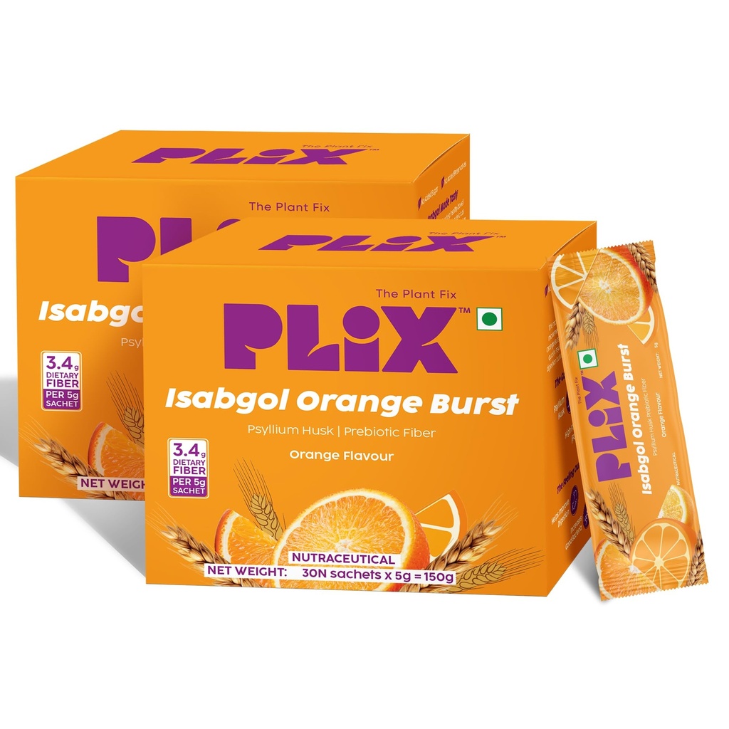 PLIX - THE PLANT FIX Isabgol Orange Burst| Improve Digestive Health And Gut Cleanse| Psyllium Husk Powder| No Added Preservatives OR Sugar| 60 Days Serving