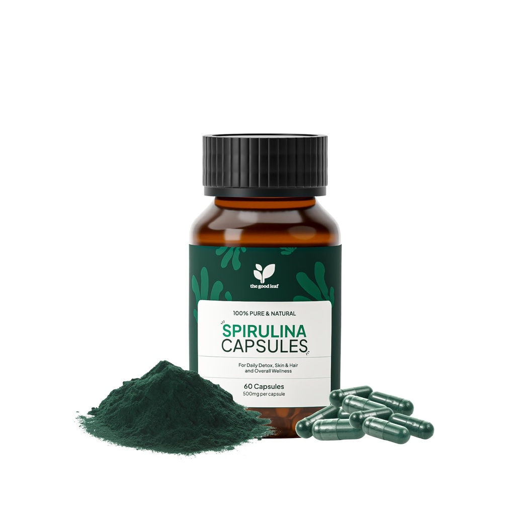 Spirulina Capsules | Pure & Natural | Boosts Energy, Immunity & Metabolism | Rich in Protein, Iron & Antioxidants | For Men & Women | 60 Capsules | 500mg each | 100% Natural