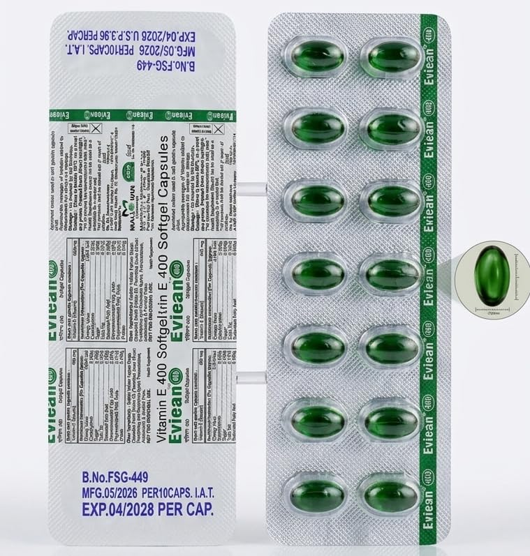 Eviean 400 Softgel Capsules for Skin Health & Immunity Support (20 Capsules)