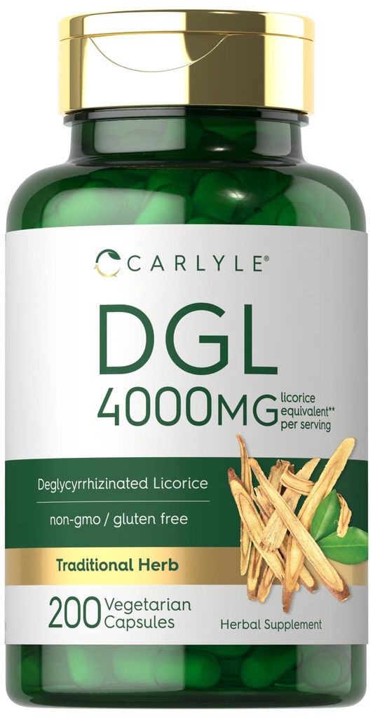 Carlyle DGL Gedeglycyrrizineerde Licorice Capsules 200 Graaf: 4000mg Vegetarische, niet-GMO en Glutenvrij Supplement