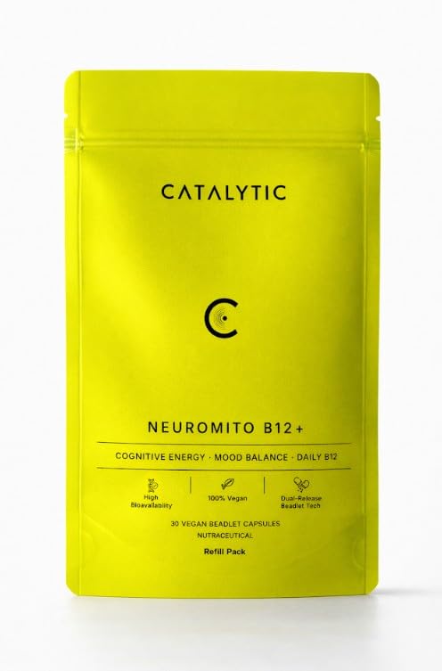 Catalytic Neuromito B12+ Vegan Capsules, Cognitive Energy, Mood Balance, Daily B12, 30 day supply, Refill Pack