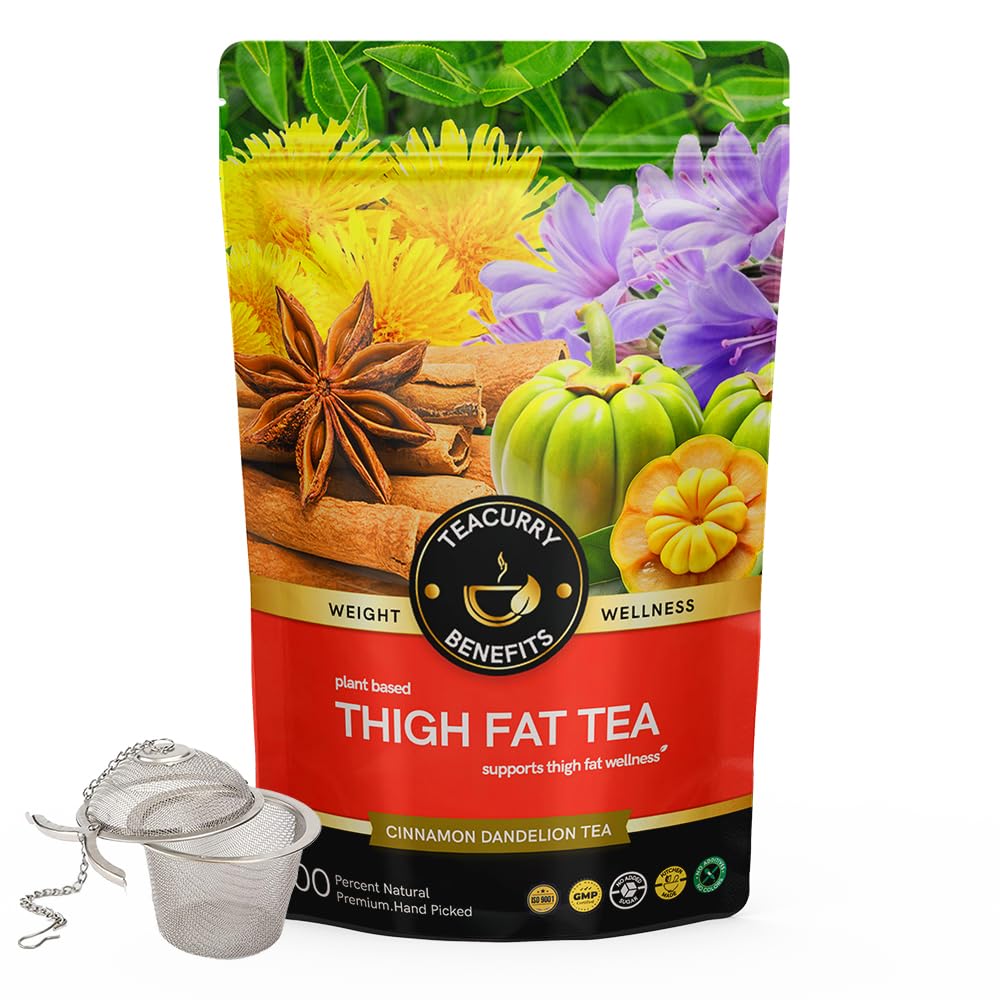 TEACURRY Thigh Fat Burn Tea (2 Month Pack | 200 Grams + Infuser) - Reduce Thigh Fat for Men and Women