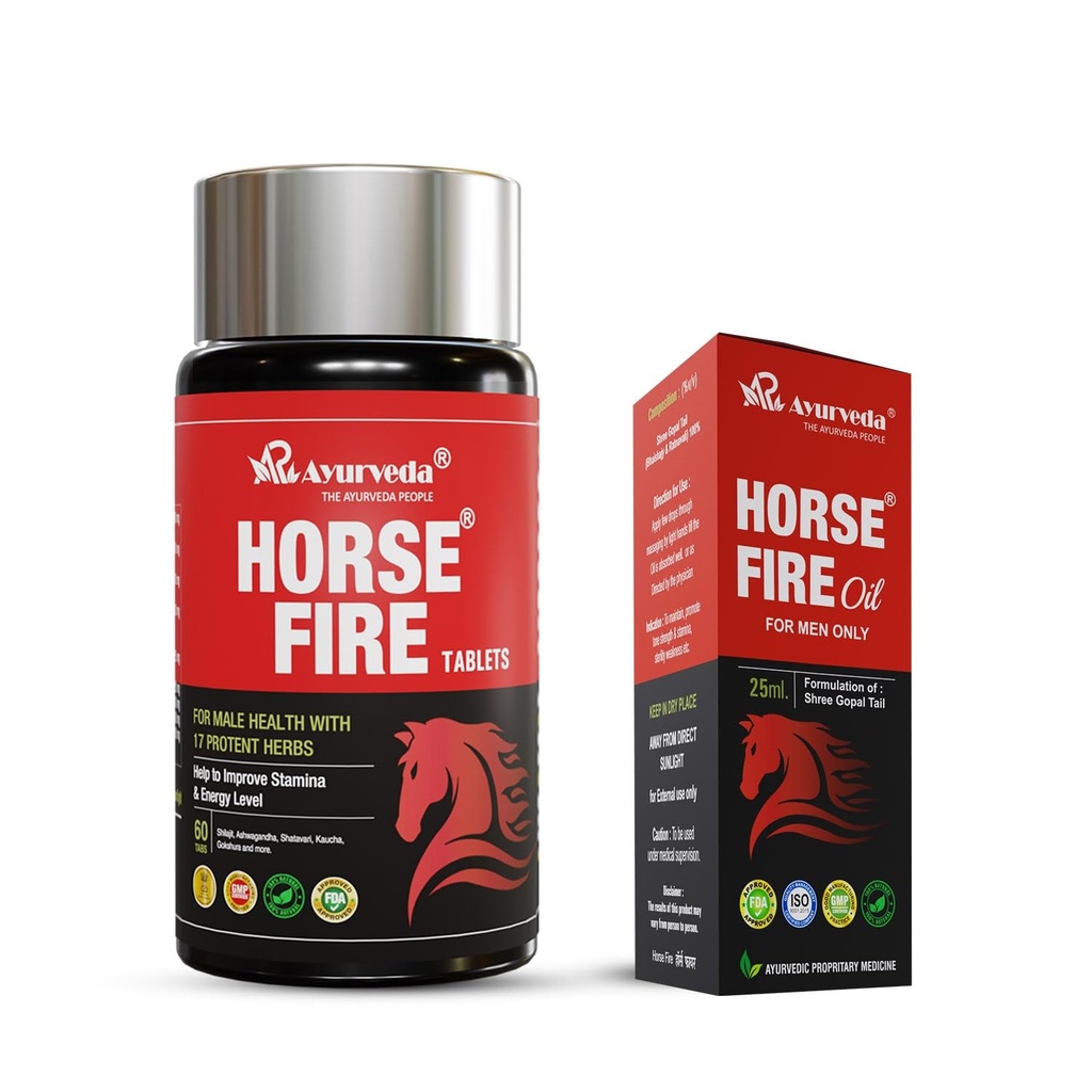 Tablet (Pack of 60) & Horse Fire Ayurvedic Massage Oil For Men| Shree Gopal Tail - 25ml