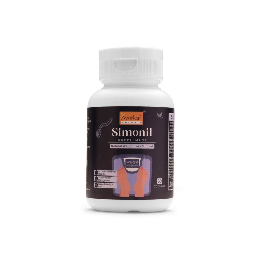 Ayurleaf Herbals Simonil Supplement | Weight Loss Capsules | Herbal Blend with Guggul, Vidanga, Amla, Haritaki, Purnarnava & Piper Longum | For Men & Women | (60 Capsules)