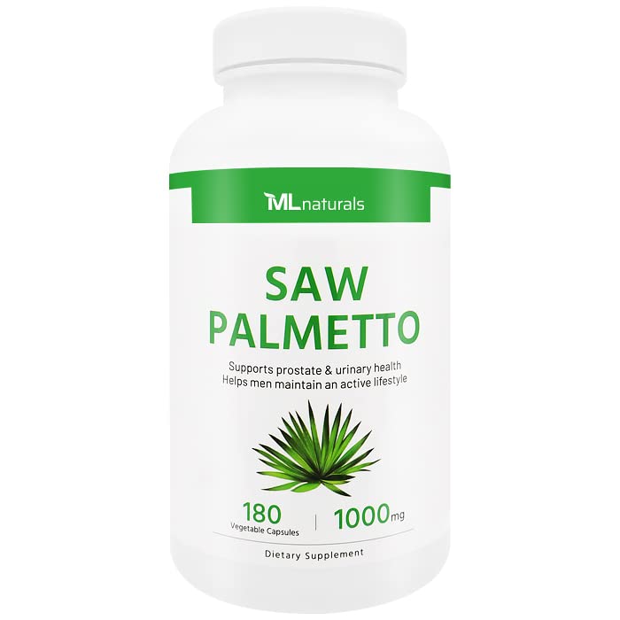 ML Naturals Saw Palmetto 1000 mg 180 capsules végétales. Qualité Premium 4:1 Extrait. Prostate, santé urinaire, croissance des cheveux, et aider à prévenir la perte de cheveux, certifié NSF & CGMP-Compliant