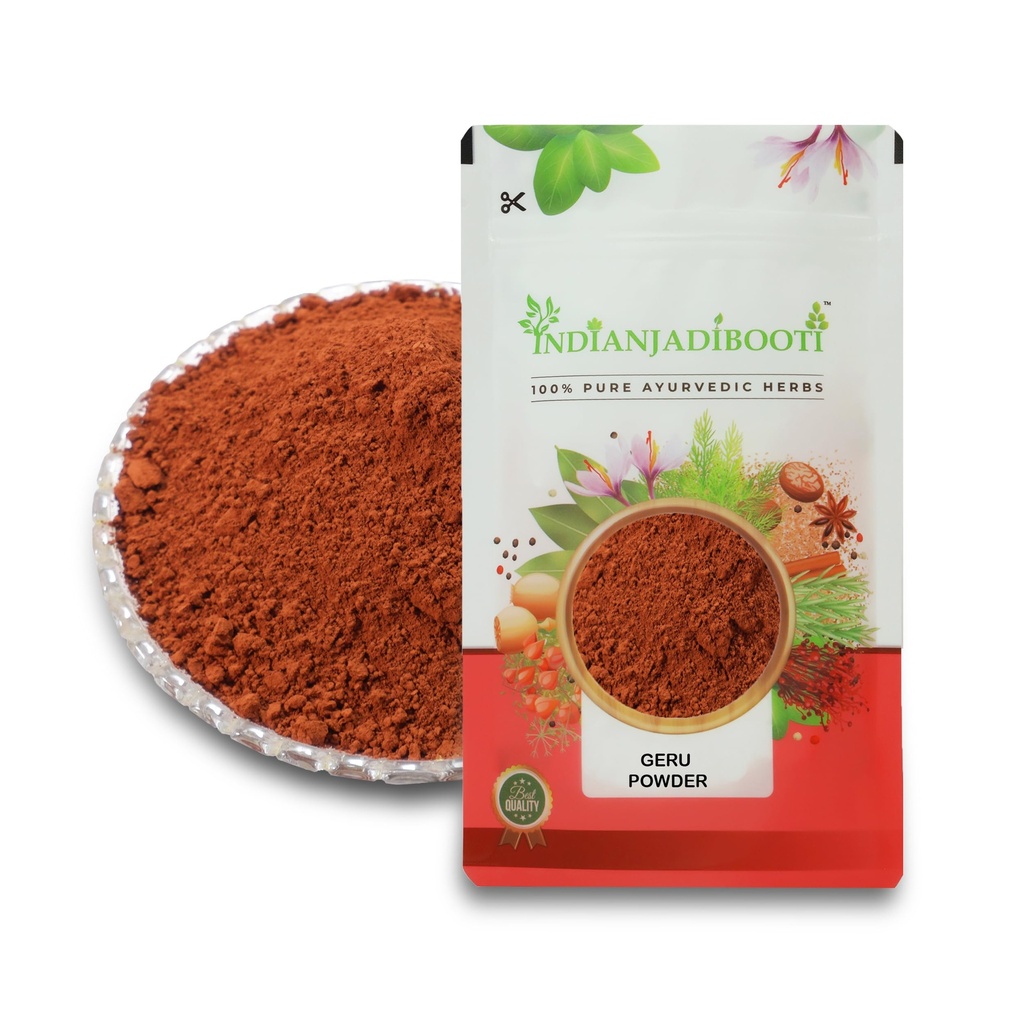 IndianJadiBooti Geru Powder - Red Ochre (Shuddha Gairika) - Traditionally Used for Cooling Skin Rituals, DIY Face Packs & Natural Pigment, 100 Grams