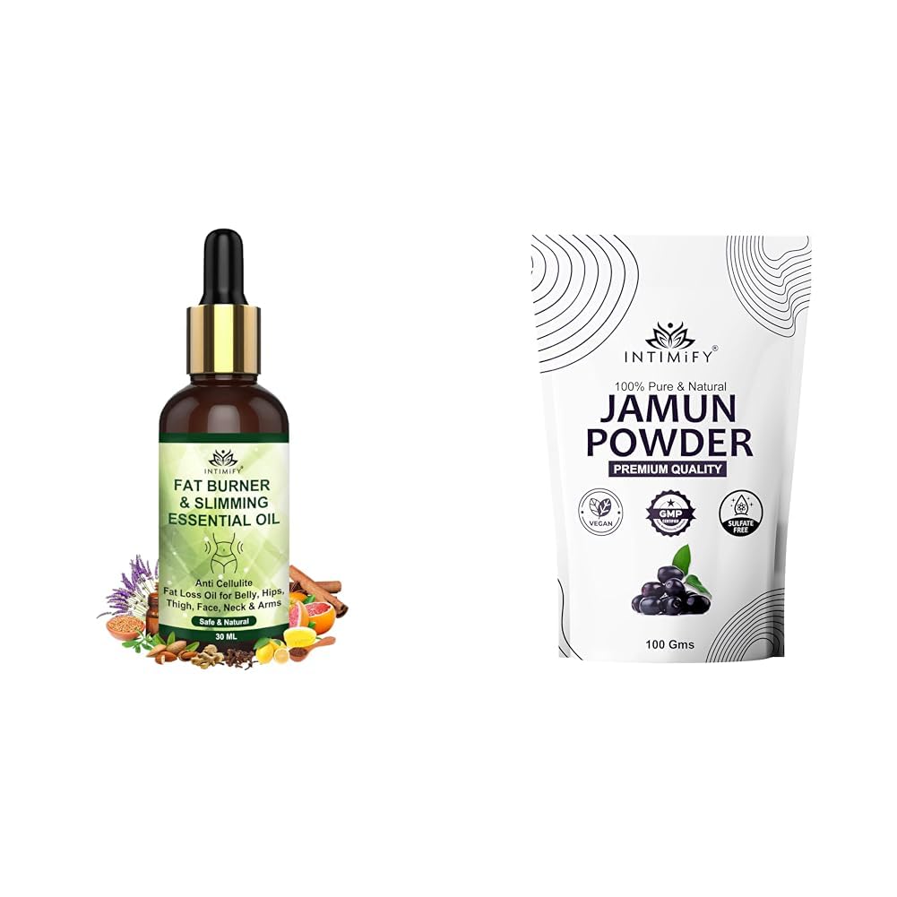 INTIMIFY Ayurvedic Fat Burning Oil For Weight Loss, Slimming Oil For Men & Women 30 ml (Pack of 1) | INTIMIFY Jamun Seed Powder, Jamun Powder For Diabetes, Ideal For Eating, Hair, Juice, Drinking 100