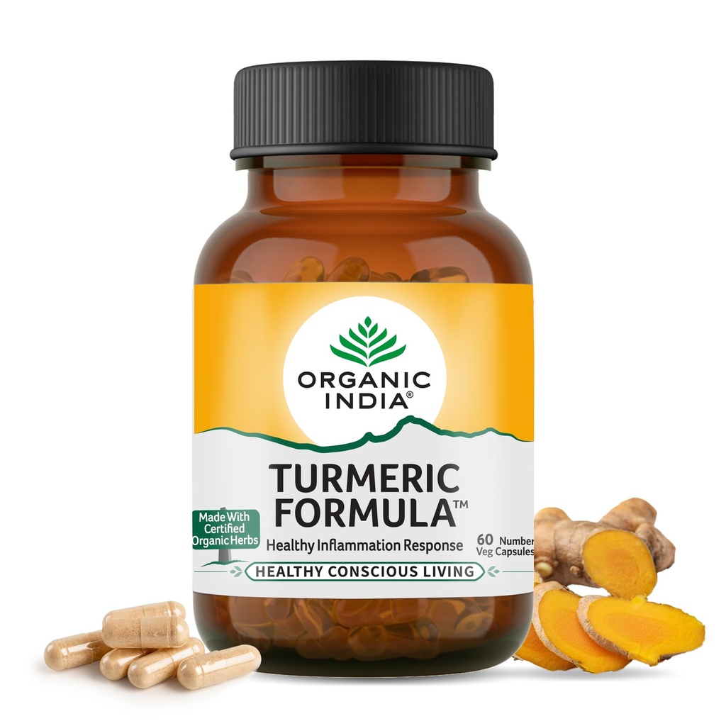 A TATA Product - Organic India Turmeric Formula - 60 Veg Capsules, Natural Anti-Inflammatory, Enhance Immunity, Liver Functions, Improves Metabolism, Skin, Bone & Joint Health, GMP & NPOP Certified