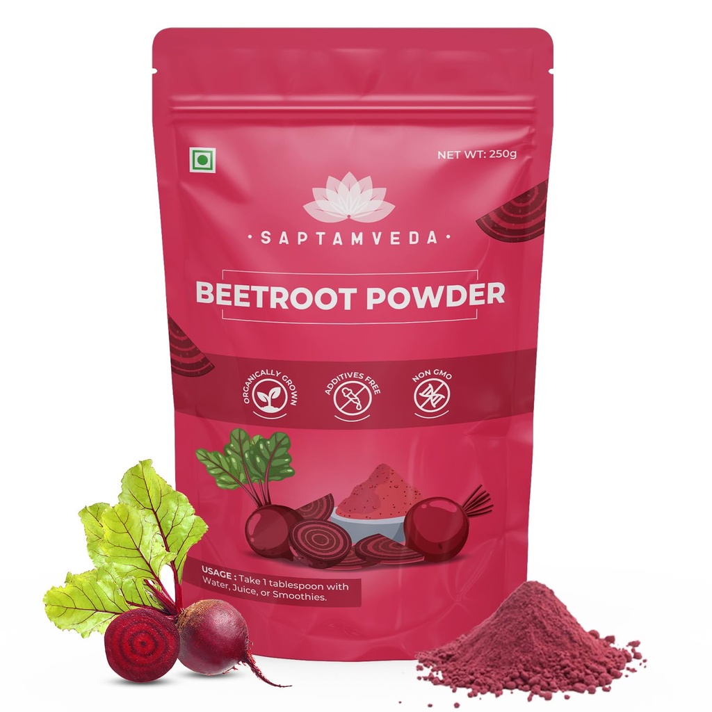 Saptamveda Beetroot Powder 250g | For Drinking & Face Pack | Supports Heart & Brain Health | 100% Pure & Preservative-Free | Men & Women