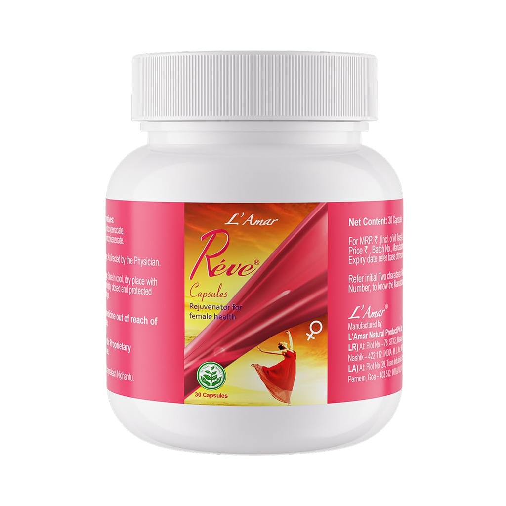 L’Amar REVE Capsules Ayurvedic support for Female Libido, Desire & Arousal – 30 Capsules | Supports Female Hormonal Balance, Anxiety & low energy levels