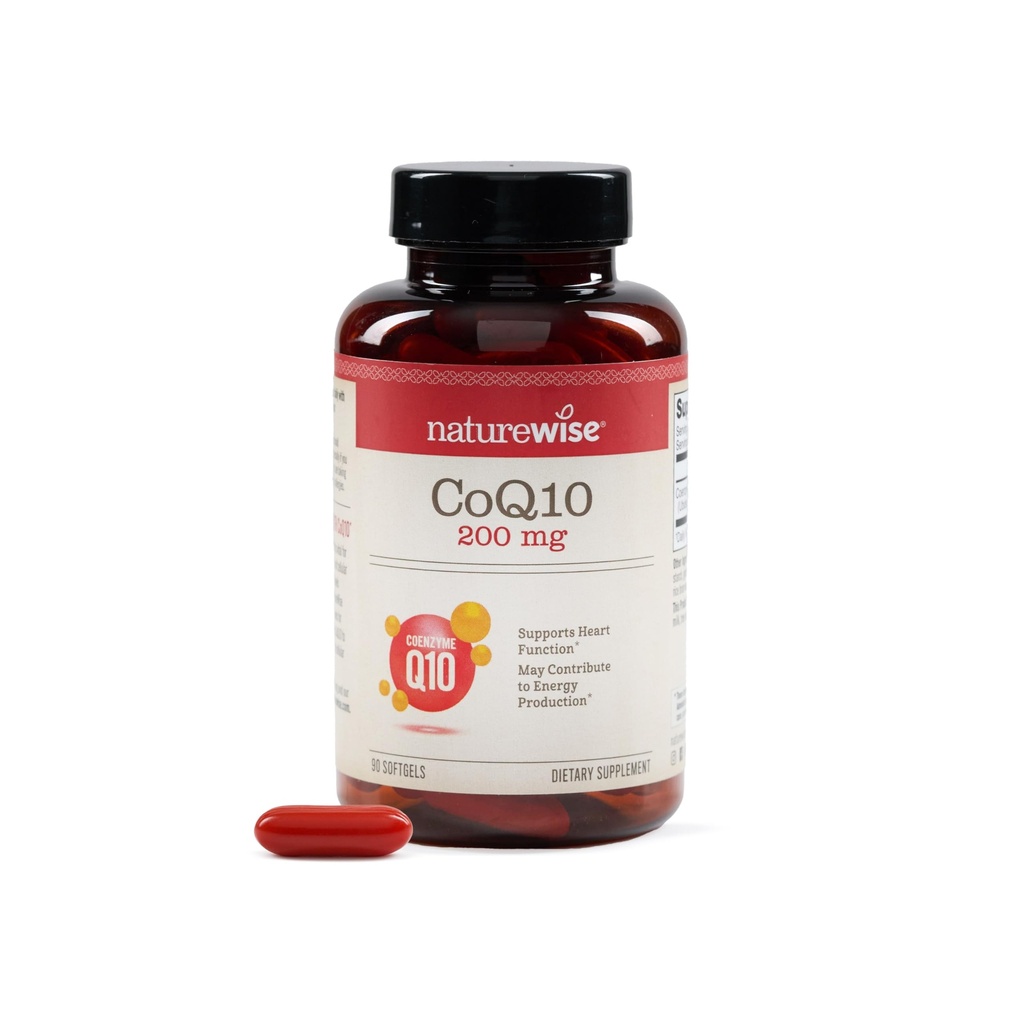 NatureWise CoQ10 200mg Softgels, Ubiquinone haute puissance - Supplément Coenzyme Q10 - Antioxydant pour la santé cardiaque + énergie - Vegan, non-OGM, sans gluten - 90 Compte[3-Mois]