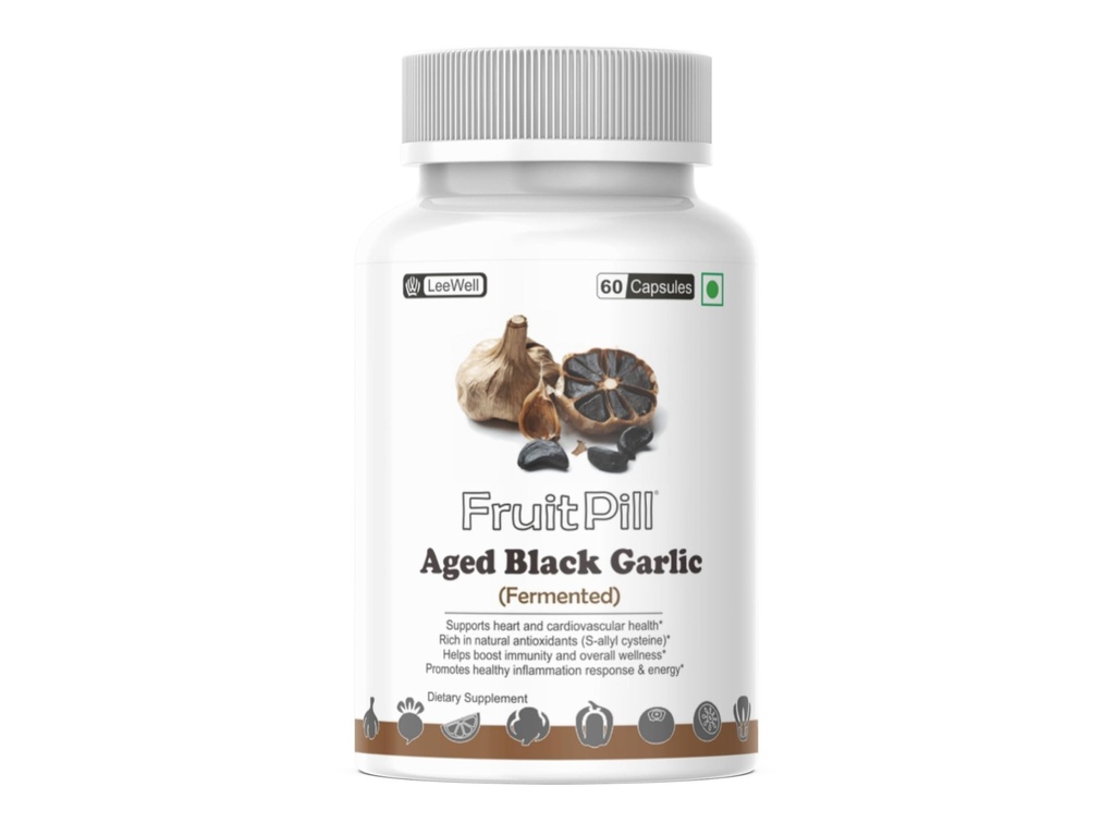 (LeeWell) Fermented Aged Black Garlic Supplement | S-Allylcysteine (SAC) Supplements, Antioxidant-Rich , Supports blood flow, Heart, Cholesterol Balance, Recovery, Cardiovascular Health - 60 Capsules