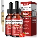 Triple Magnesium Complex Supplement, Magnesium Glycinate, Blend, Citrate Liquid Drops 1000mg met Ashwagandha, CoQ10, Vitamine B6, C, D, Zink -Ondersteuning Kalm Stress Relief, Bot, Spier, Mood 2 Pack