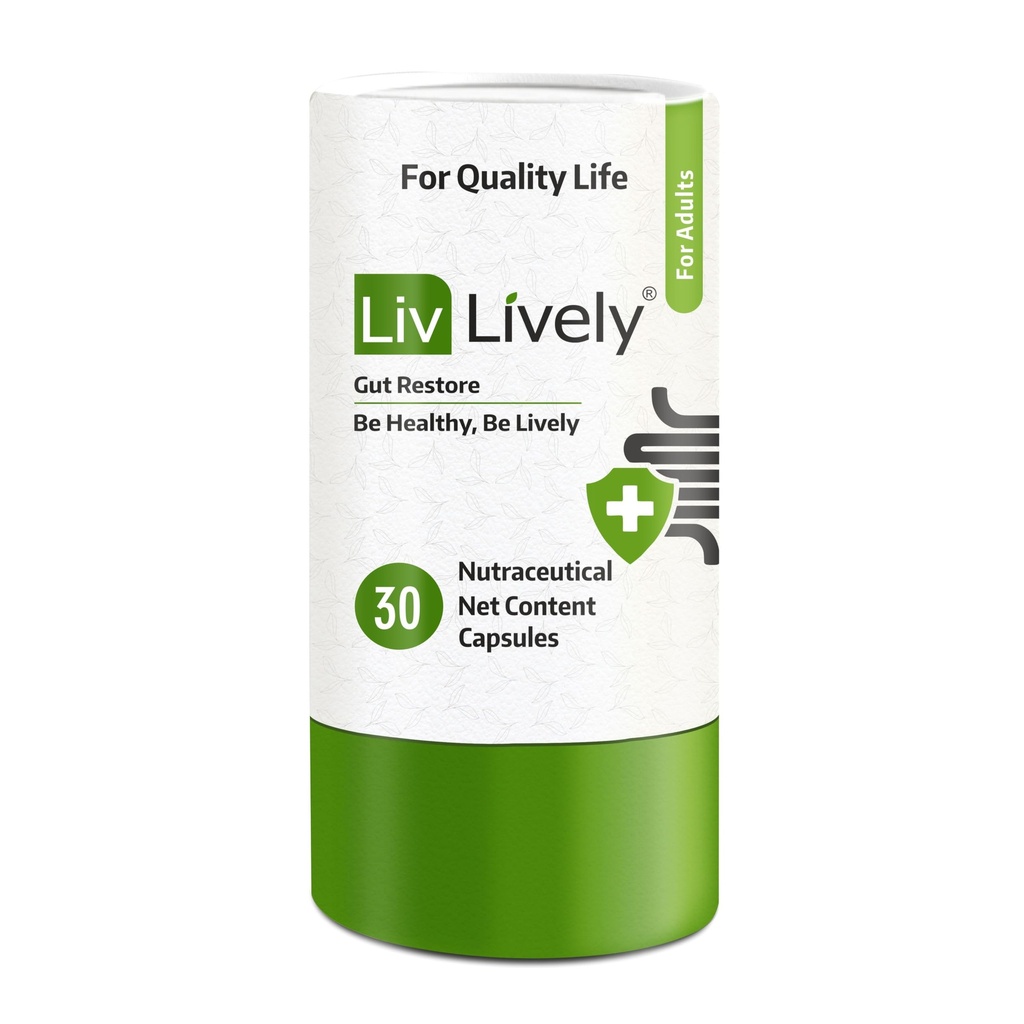 Liv Lively Gut Restore – 100% Natural Probiotic & Gut Health Supplement | Relieves Bloating, Leaky Gut & Indigestion | Digestive Support for Men & Women | 30 Veg Capsules