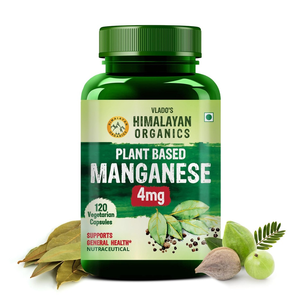 Vlado’s Himalayan Organics Plant Based Manganese 4mg Hypoallergenic Trace Mineral Supplement for Connective Tissue and Bones | Skeetal Health Support | Good For Men and Women - 120 Veg Capsules