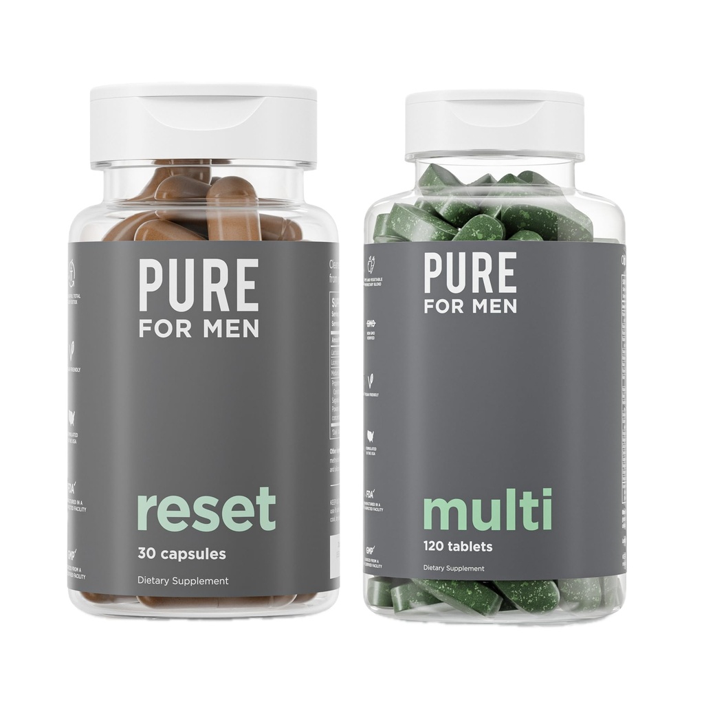 Pure voor mannen Multivitamine, 120 Capsules & Reset Detox Supplement, 30 Capsules
