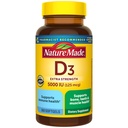 Nature Made Vitamin D3 5000 IE (125 mcg) Softgels, Extra Strength Vitamin D Supplement voor Bone and Immune Health Support, 360 Telling, 360 Dag Levering