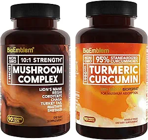 Supplément Curcumine Turcuma BioEmblem avec Complexe BioPerine et Champignon