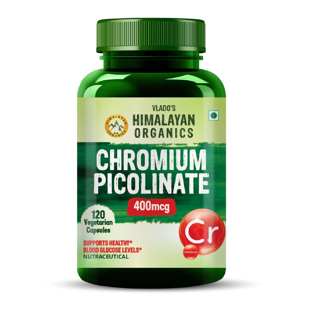 Vlado’s Himalayan Organics Chromium Picolinate 400mcg Supplement | Supports Healthy Blood Sugar Level | Healthy Heart | Essential Weight Management For Men and Women - 120 Veg Capsule